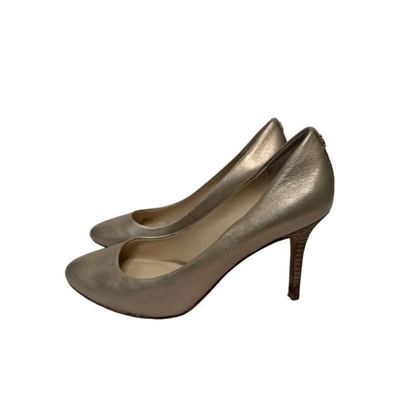 Coach Metallic Gold Round Toe Work Leather Pumps Formal Heels Size 7.5 - Picture 4 of 14
